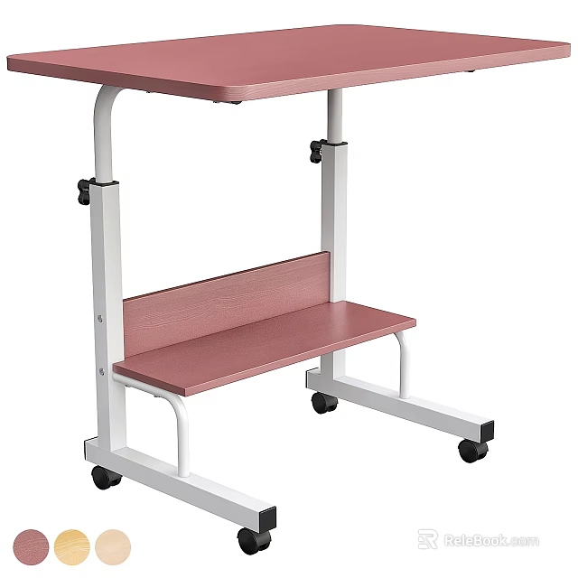 Adjustable Height Desk With Pink Tabletop And Rolling Casters For Home Office 3d model