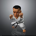 Man in White Karate Uniform Striking Combat Action Pose on Gray Background
