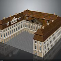 Classical European Architectural Building With Red Roof White Walls And Symmetrical Courtyard