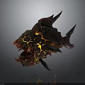 Ferocious Lava Creature Head Featuring Spikes Glowing Teeth And Rock Texture 3d model