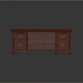 Classic Wooden Office Desk With Drawers And Metal Handles Flat Surface Design