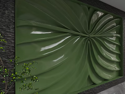 Green Leaf Shaped Background Wall with 3D Glossy Surface and Modern Decor Elements 3d model