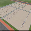 Outdoor Sports Training Hurdles Neatly Arranged On Sand Ground With Grass Track