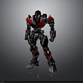 Futuristic Red And Black Armored Robot Character With Mechanical Design And Metallic Parts