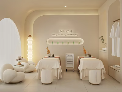 Modern Skin Care Beauty Salon With Treatment Beds And Skincare Products 3d model