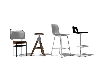 Different Styles Modern Bar Stools With Metal Frames And Wooden Elements 3d model