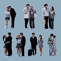 Many people couple group people 3d model