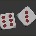 Silver Metallic Dice With Red Dots On Shiny Reflective Surface 3d model