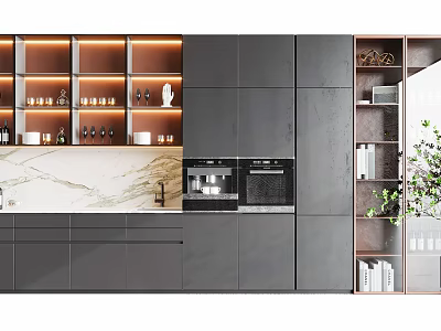 Modern Wine Cabinet Design With Glass Doors LED Lighting And Wooden Shelves 3d model