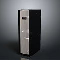 Modern Black And Silver Cabinet With Digital Display And Storage Doors