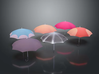 Colorful and Transparent Umbrellas in Assorted Hues for Daily Use 3d model
