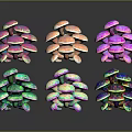 Vibrant Mushroom Like Plants With Shiny Surface Various Colors And Reflections On Dark Background