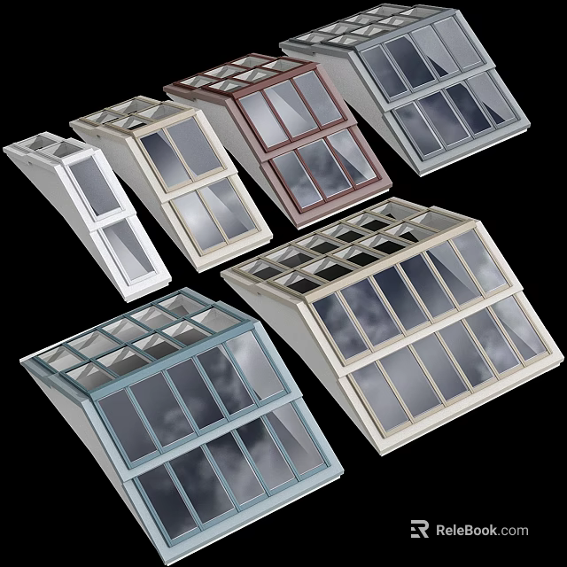 Various Skylight Windows as Architectural Components With Glass Panels And Frame Designs 3d model 