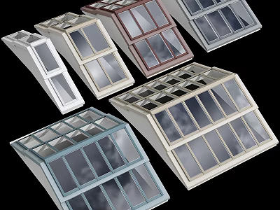 Various Skylight Windows as Architectural Components With Glass Panels And Frame Designs 3d model
