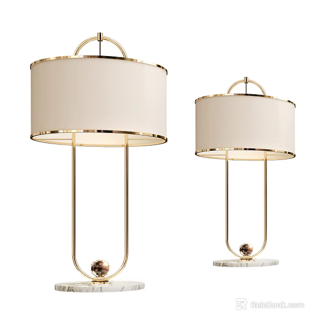 Modern Table Lamps With Golden Metal Stand White Lampshade And Marble Base 3d model 