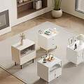 Modern White Bedside Tables With Drawers And Decorative Vase Lamp On Carpet