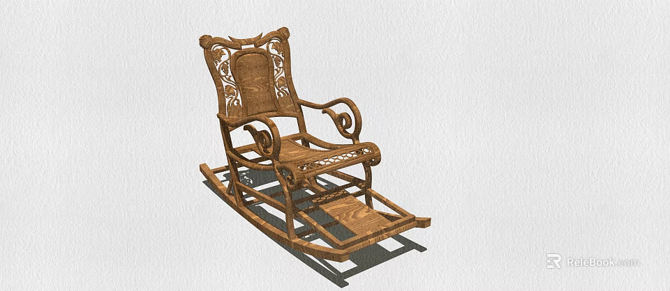 Traditional Wooden Rocking Chair With Intricate Carved Patterns And Comfortable Armrests 3d model 
