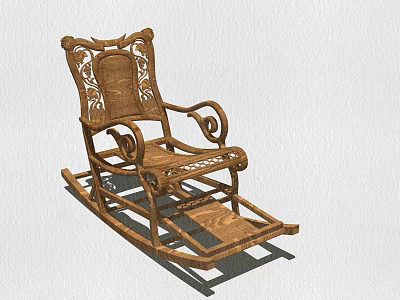 Traditional Wooden Rocking Chair With Intricate Carved Patterns And Comfortable Armrests 3d model