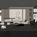Modern Living Room Interior Design With Beige Sofa Coffee Table Armchairs And Striped Rug