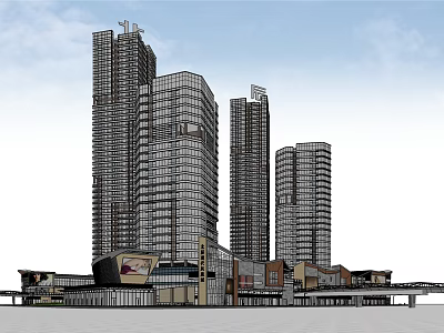 Modern Commercial Complex With High Rise Towers And Retail Spaces 3d model