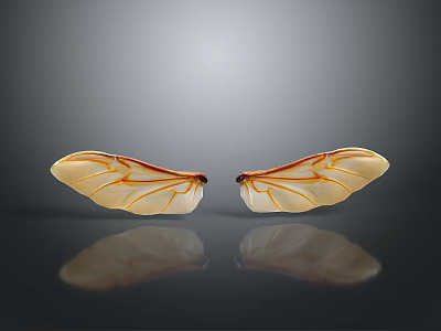 Amber Colored Symmetric Wings With Intricate Texture And Reflection On Black Background 3d model