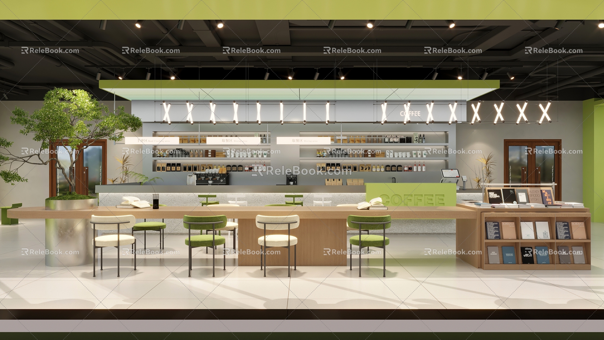 Cafe Modern Simple Cafe Green Casual Reading Room Milk Tea Shop 3d model