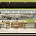 Modern Cafe Interior With Wooden Counter Green Chairs And Pendant Lighting