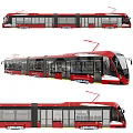 Red And White Modern Tram With Multiple Carriages Large Windows And Pantograph 3d model