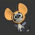 Cute Cartoon Game and Movie Character with Big Orange Ears Blue Body and Antennae