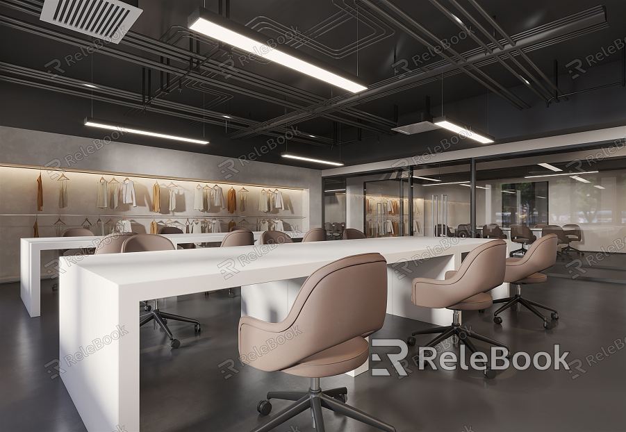 Modern Public Office Area Office Clothing Company Office Desk and Chair Exhibition Hall Booth Clothes Skirt Hanger model