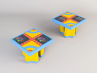 Colorful Kids Coffee Table With Yellow Legs Blue Edges And Colorful Patterns Design 3d model