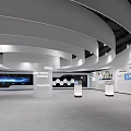 Modern Exhibition Hall Interior With Curved Ceilings Display Screens And Pillars