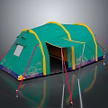 Green Camping Tent With Yellow Trim And Open Door For Outdoor Activities