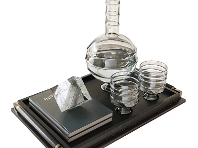 Stylish Decorative Ornament Set Including Black Tray Glass Decanter Tumblers Book And Geometric Ornament 3d model