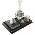 Stylish Decorative Ornament Set Including Black Tray Glass Decanter Tumblers Book And Geometric Ornament