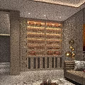 Modern Wooden Display Shelves In Living Room Interior With Illuminated Layers And Decorative Items