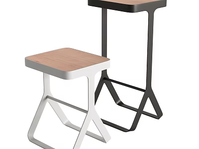 Modern Stools With Wooden Seats And White Black Geometric Frames For Home Decor 3d model