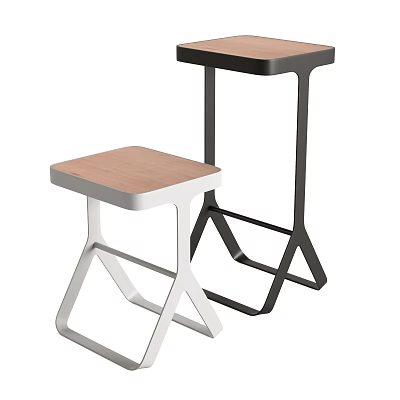 Modern Stools With Wooden Seats And White Black Geometric Frames For Home Decor 3d model