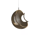 Modern Brown Rattan Hanging Chair With Round Hollowed Stripe Design For Relaxation