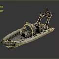 Inflatable Patrol Boat With Control Console Seats And Antenna On Gray Background