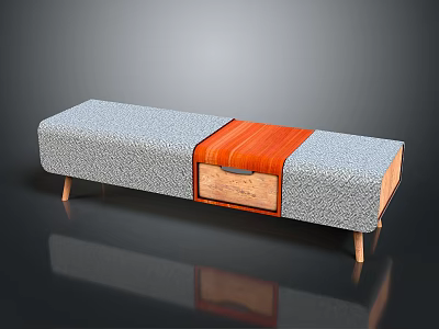 Modern Gray And Orange Patchwork Sofa Bench With Wooden Drawer And Legs 3d model