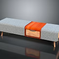 Modern Gray And Orange Patchwork Sofa Bench With Wooden Drawer And Legs 3d model