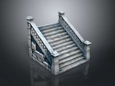 Traditional Stone Stairs With Ornate Handrails And Detailed Steps Architecture Design 3d model