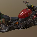 Red Motorcycle Featuring Black Seat Metal Frame Large Tires and Rear Luggage