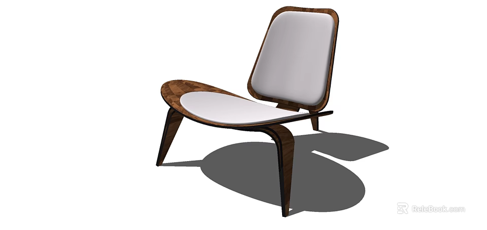 Modern Minimalist Leisure Chair With Wooden Frame White Cushioned Seat And Sleek Legs 3d model 
