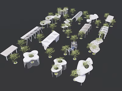 Various Pergola Styles With Green Plants In Outdoor Garden Design 3d model