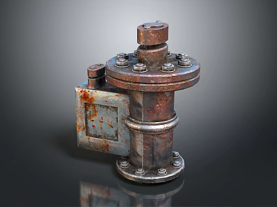 Rusty Industrial Metal Pipe Fitting With Flange Bolts And Valve Component 3d model