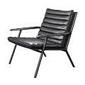 Black Leather Leisure Chair With Metal Frame And Modern Armrest Design
