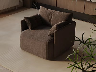 Brown Lounge Chair With Pillows In Modern Interior On Beige Rug Near Green Plant 3d model