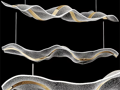 Modern Wave Shaped Chandelier With Silver Gold Mesh Finish For Interior Decor 3d model